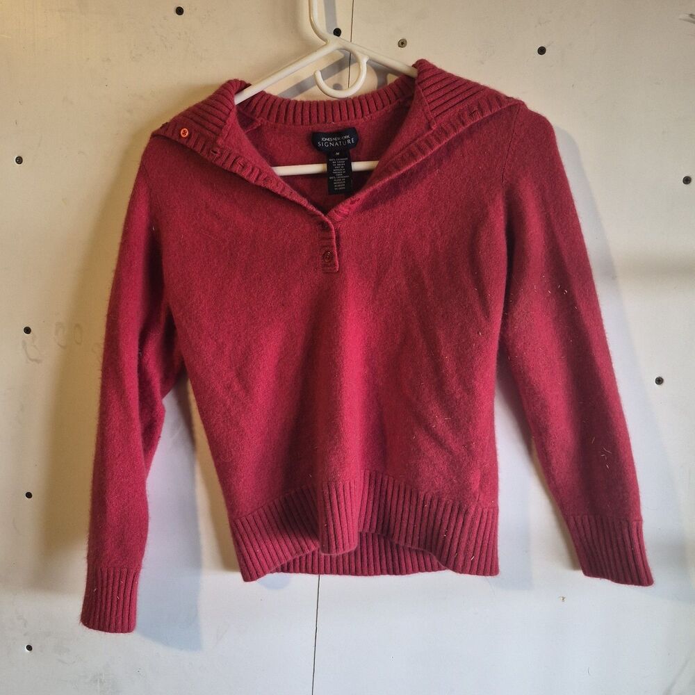jones new york signature 100% Cashmere sweater womens medium Knit Collar